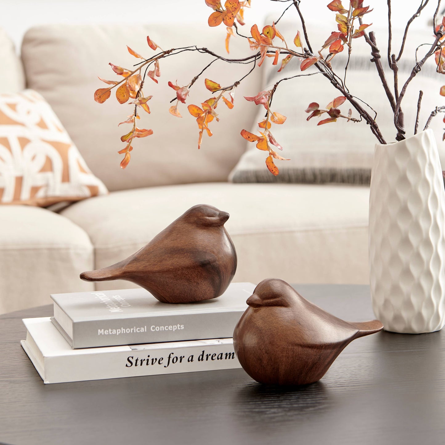 Sanger Set of 2 Walnut Finish Tabletop Bird Sculptures
