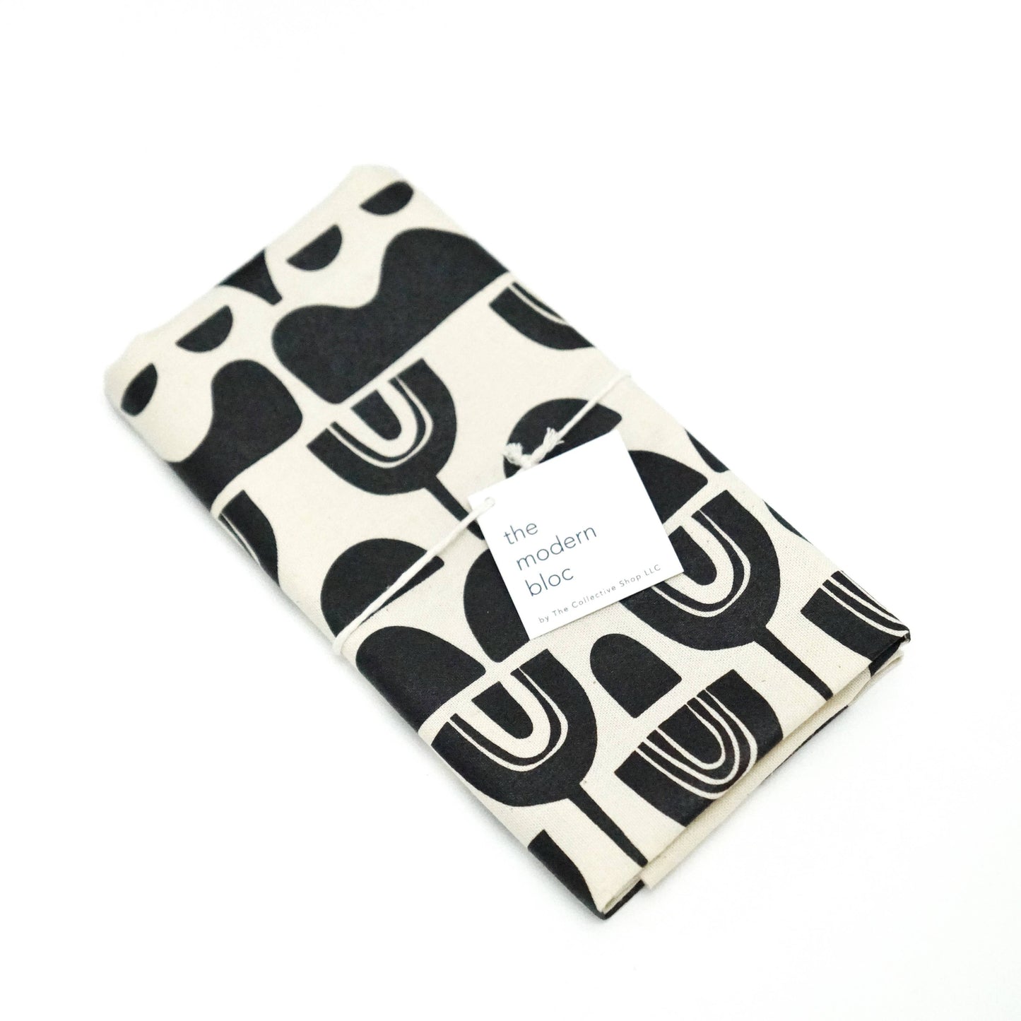 Repeating Abstract Floral - Black Printed Natural Tea Towel
