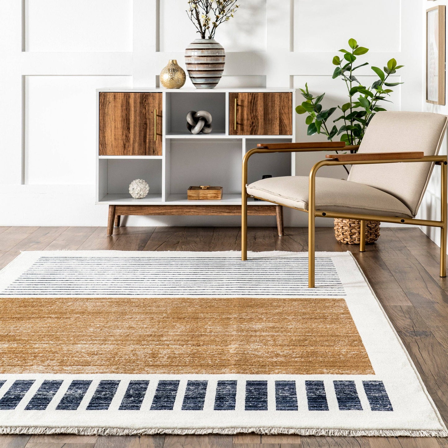 Keeva Modern Striped Fringe Area Rug