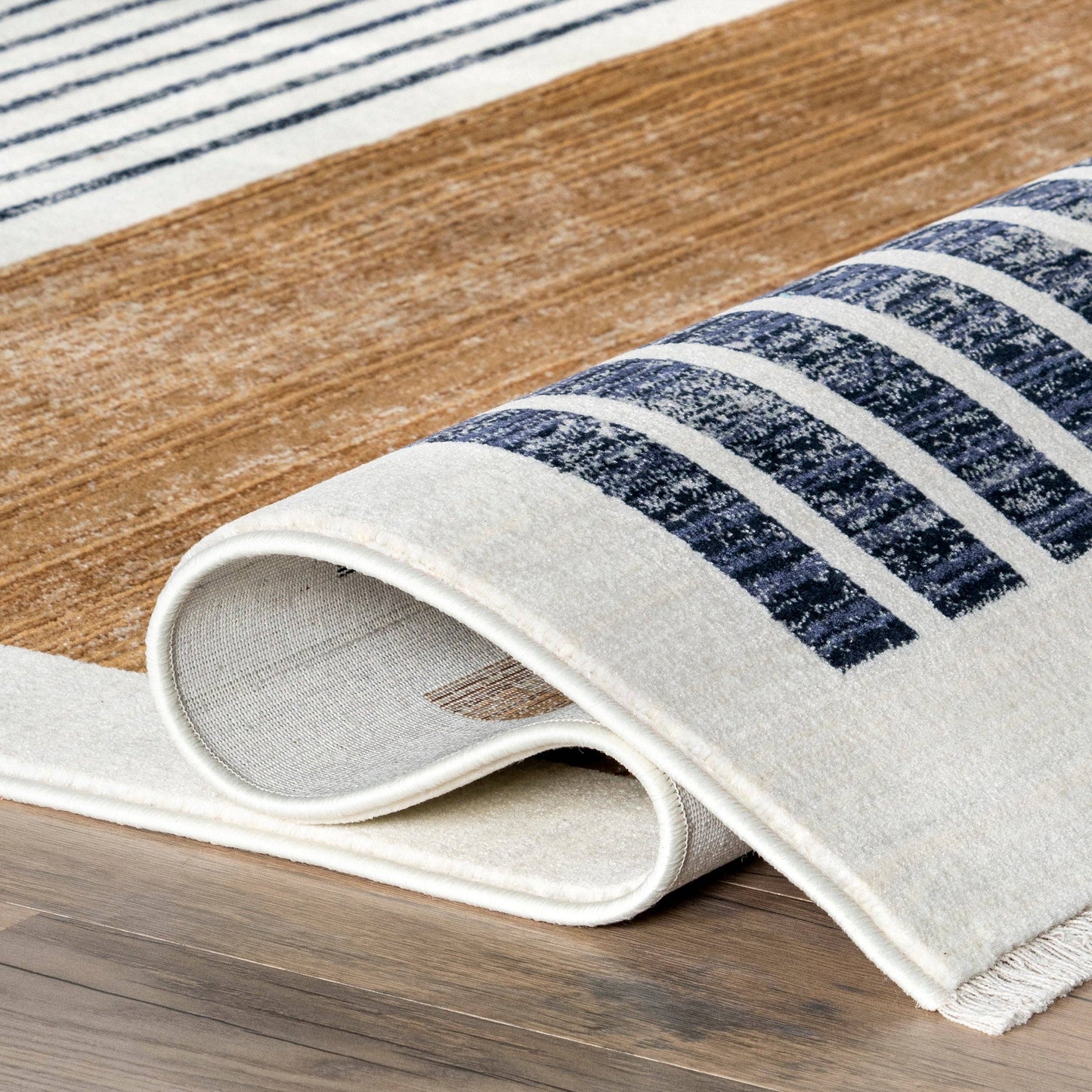 Keeva Modern Striped Fringe Area Rug