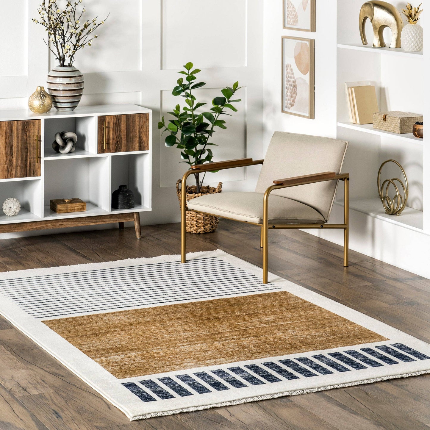Keeva Modern Striped Fringe Area Rug