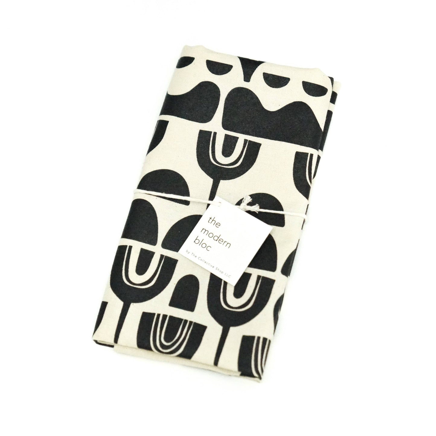Repeating Abstract Floral - Black Printed Natural Tea Towel