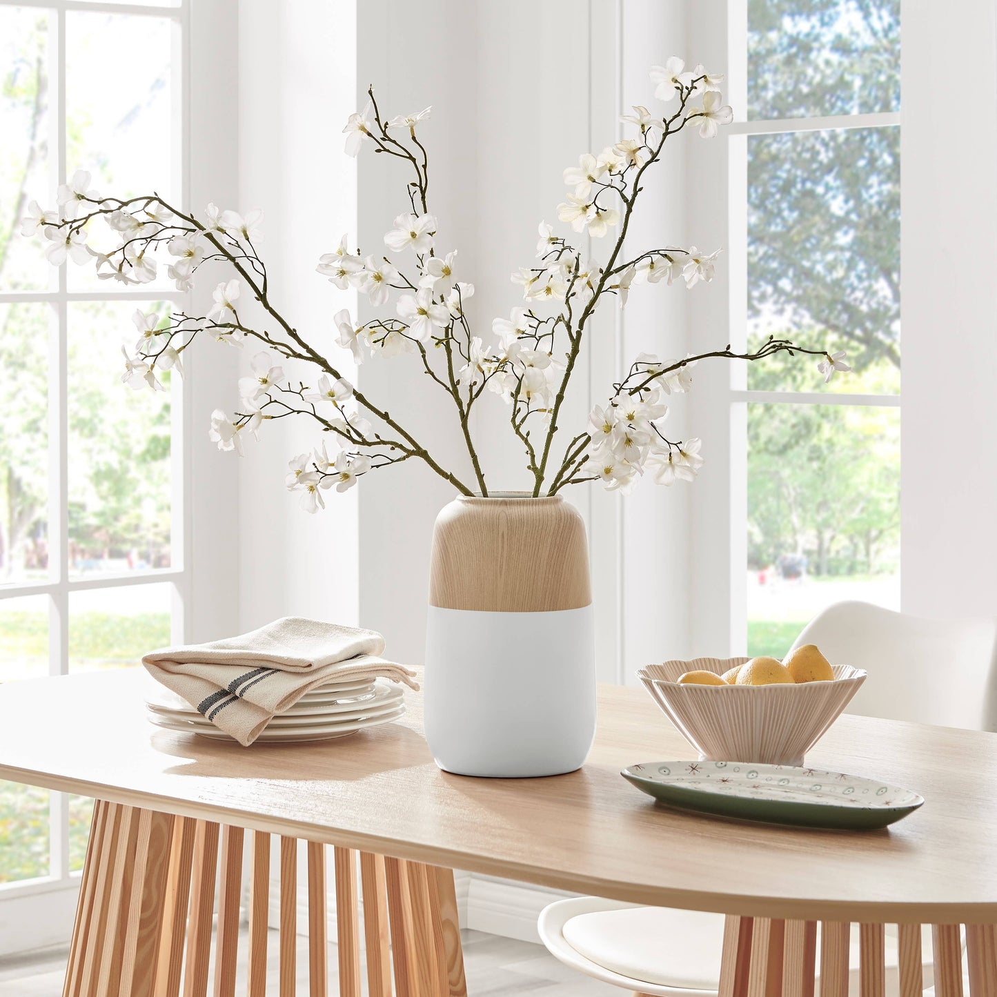 Nora Burk Two Tone Cylindrical Table Vase White and Beech
