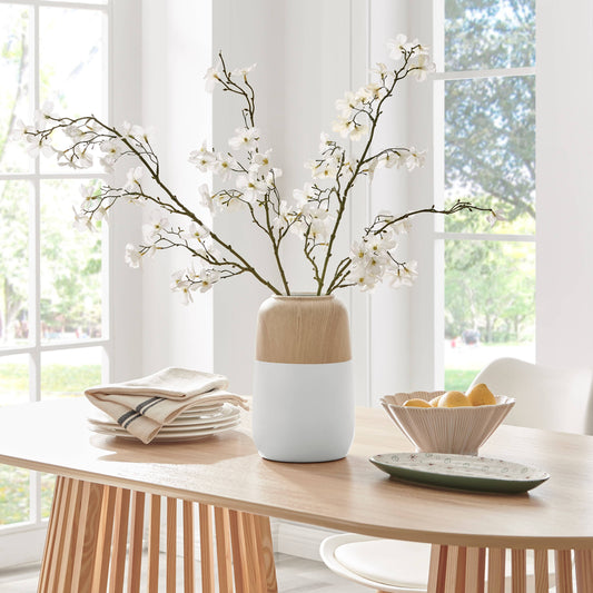 Nora Burk Two Tone Cylindrical Table Vase White and Beech