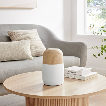 Nora Burk Two Tone Cylindrical Table Vase White and Beech