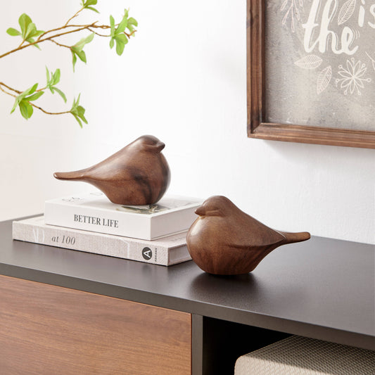 Sanger Set of 2 Walnut Finish Tabletop Bird Sculptures