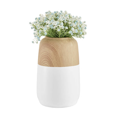 Nora Burk Two Tone Cylindrical Table Vase White and Beech
