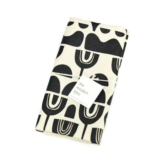 Repeating Abstract Floral - Black Printed Natural Tea Towel